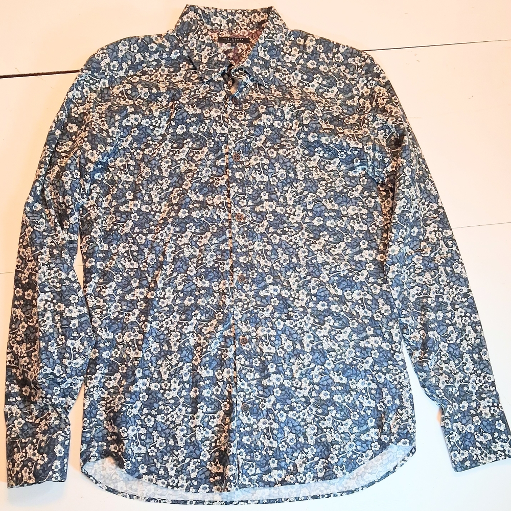 Ted Baker Navy and Cream Floral Shirt